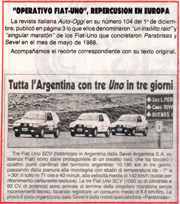 10.000 Km en 3 d&iacute;as netos con Fiat Uno SCV 1500